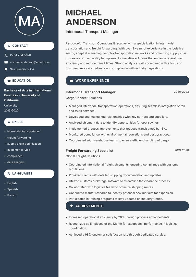 Transport Operations Executive resume template — Compact