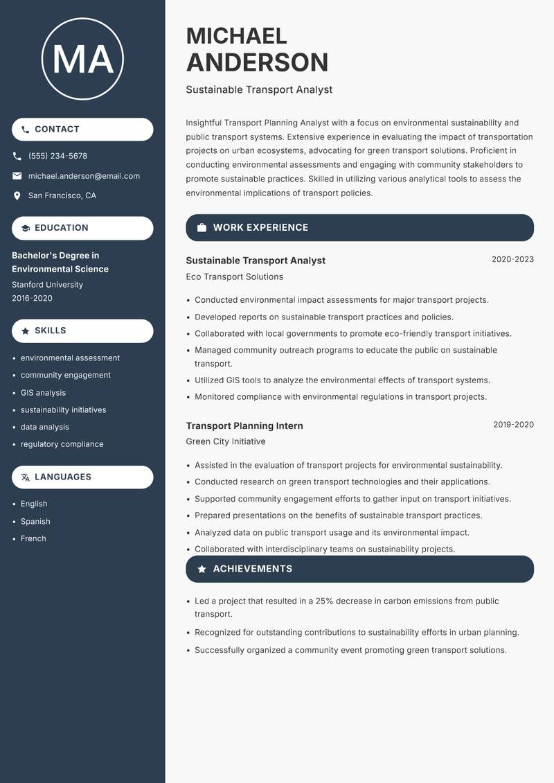 Transport Planning Analyst resume template — Compact