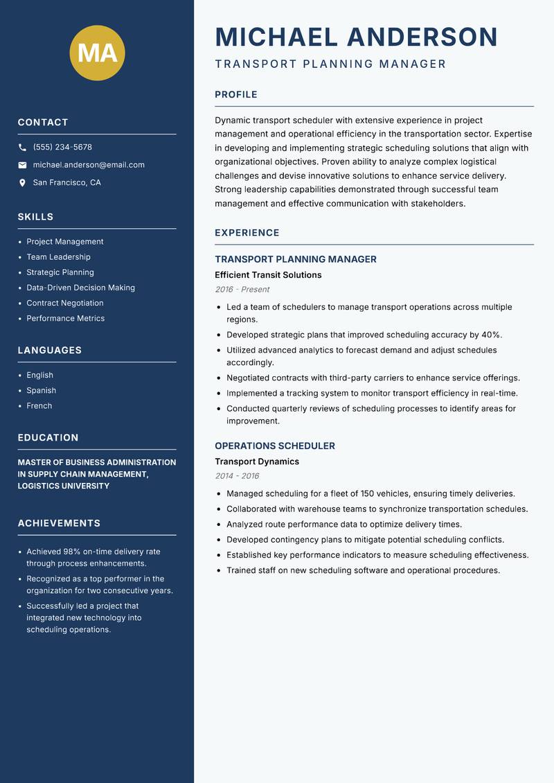 Transport Scheduler resume template — Classic Clean