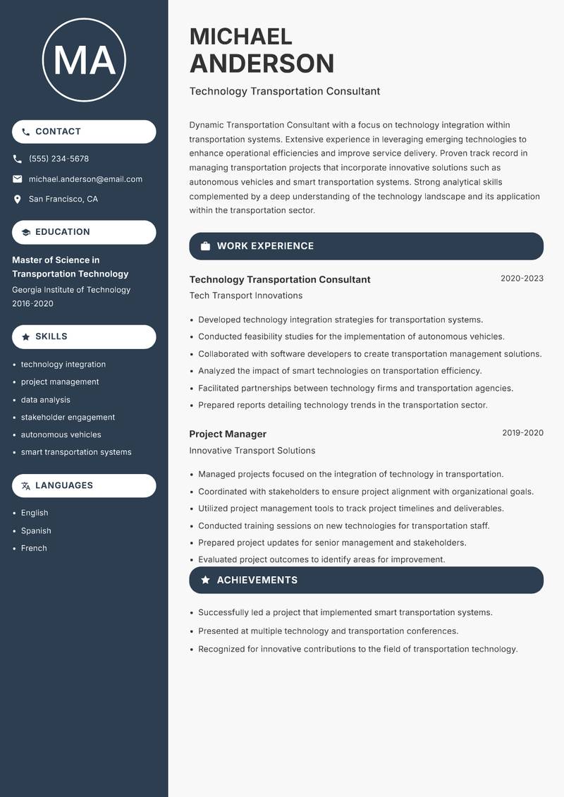 Transportation Consultant resume template — Compact