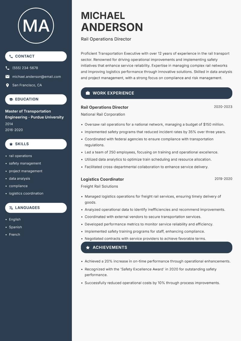 Transportation Executive resume template — Compact