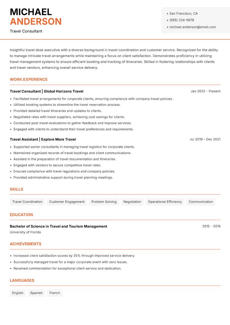 Travel Desk Executive resume template — Modern Professional