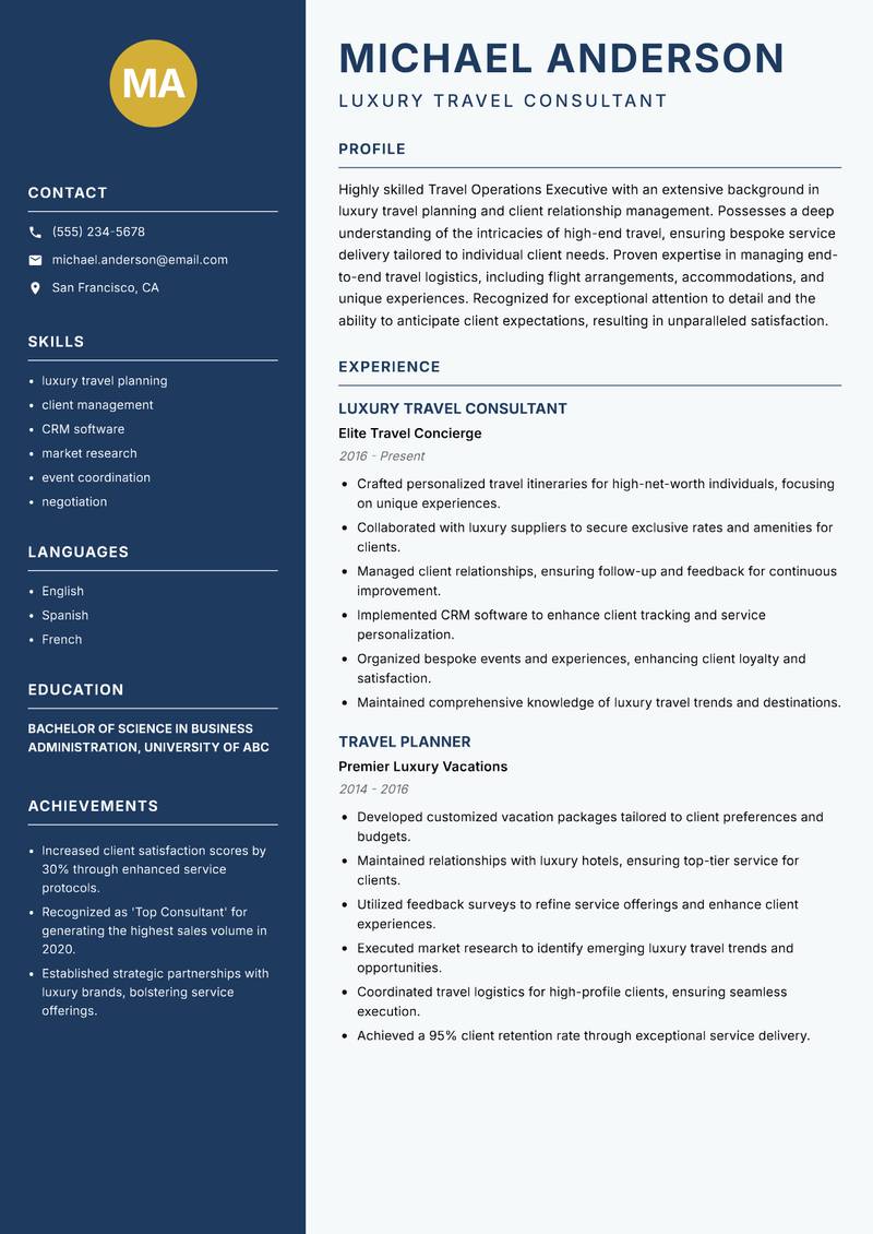 Travel Operations Executive resume template — Classic Clean