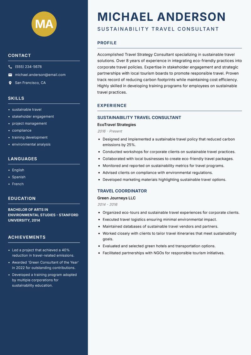 Travel Strategy Consultant resume template — Classic Clean