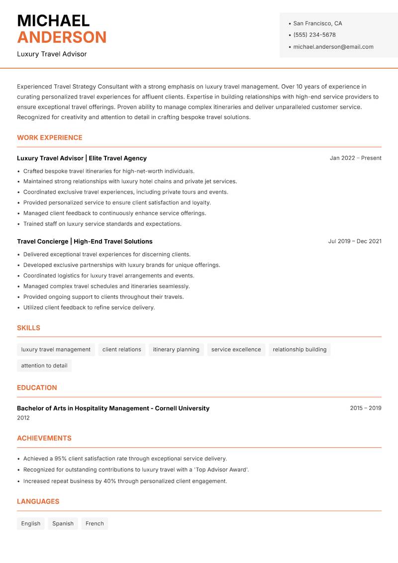 Travel Strategy Consultant resume template — Modern Professional