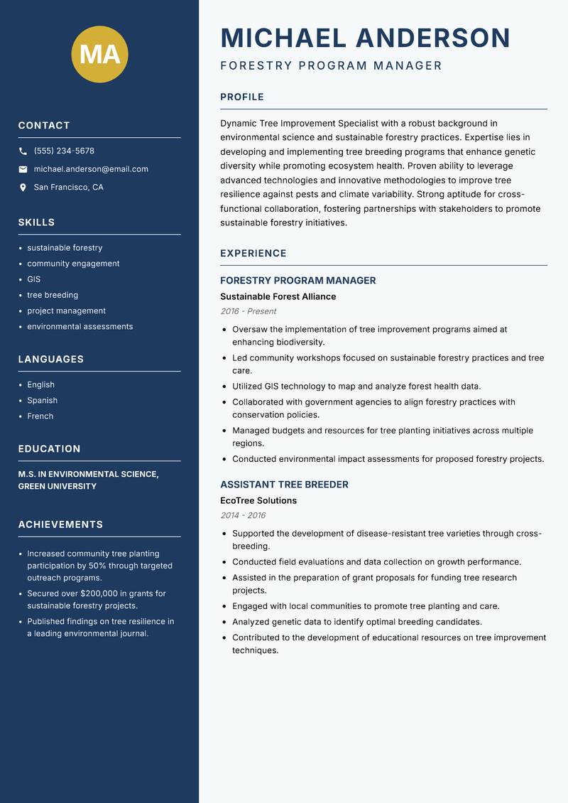 Tree Improvement Specialist resume template — Classic Clean