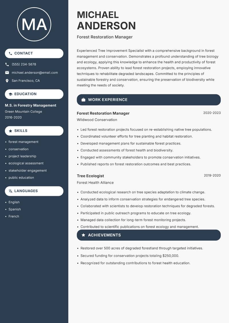 Tree Improvement Specialist resume template — Compact