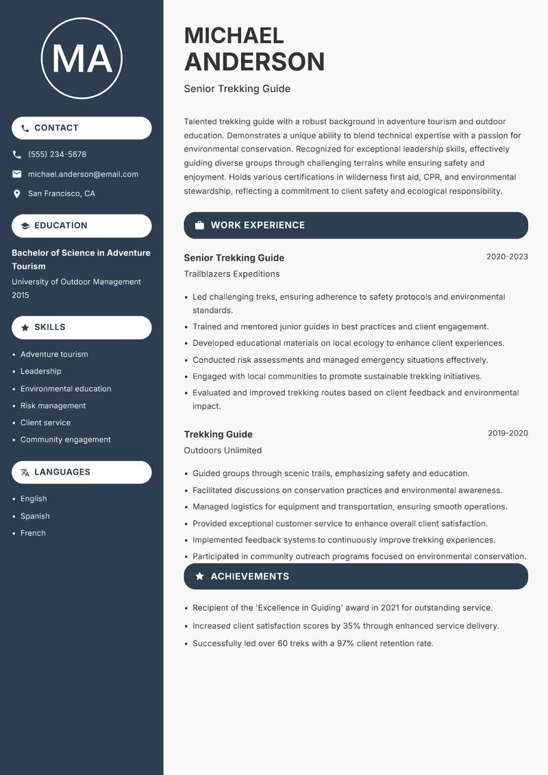 Trekking Guide resume template — Compact