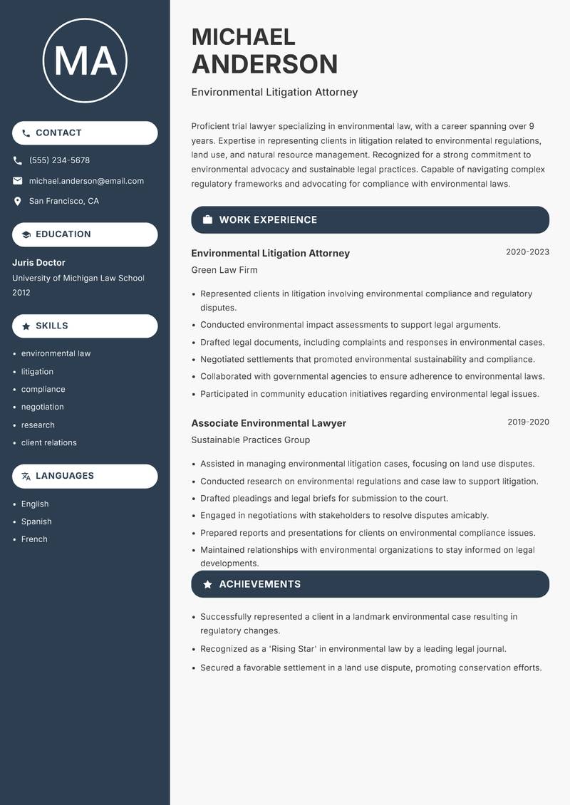 Trial Lawyer resume template — Compact