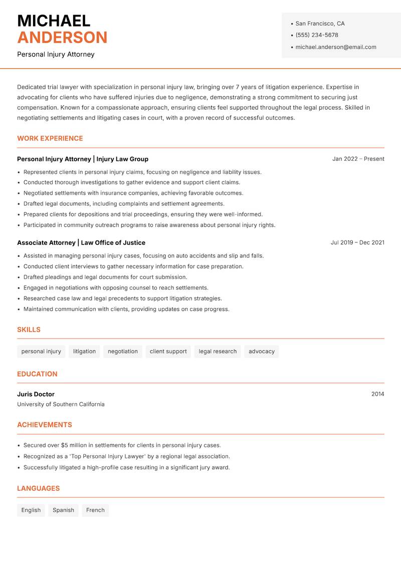 Trial Lawyer resume template — Modern Professional