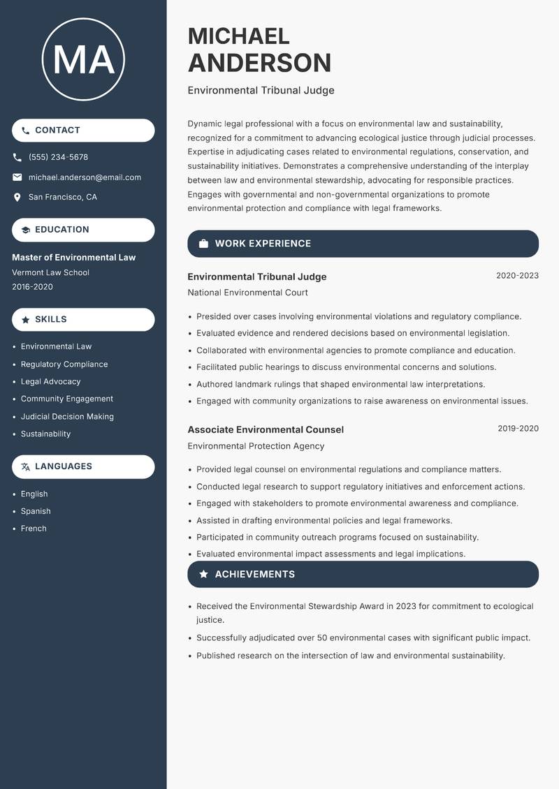 Tribunal Judge resume template — Compact