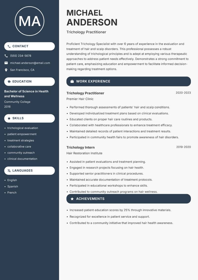 Trichology Specialist resume template — Compact
