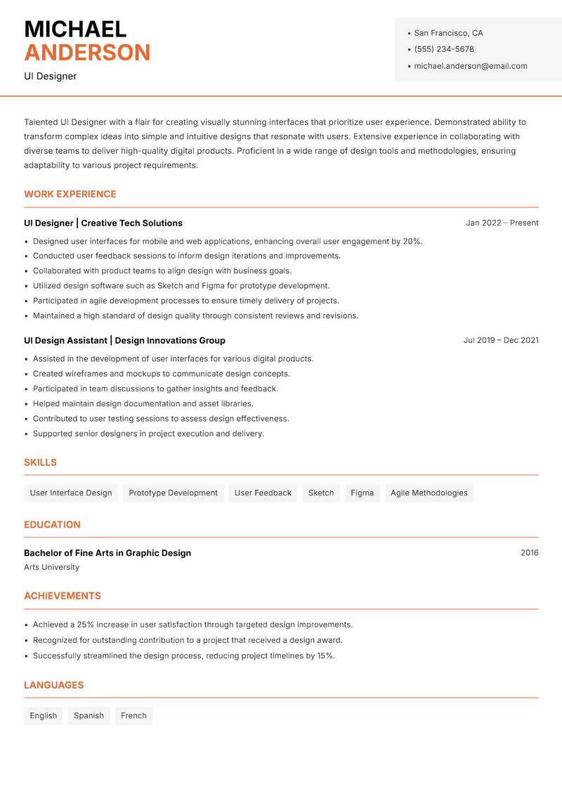 UI Designer resume template — Modern Professional