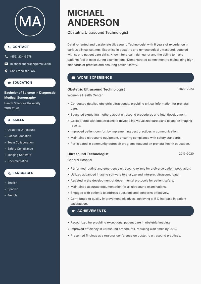 Ultrasound Technologist resume template — Compact