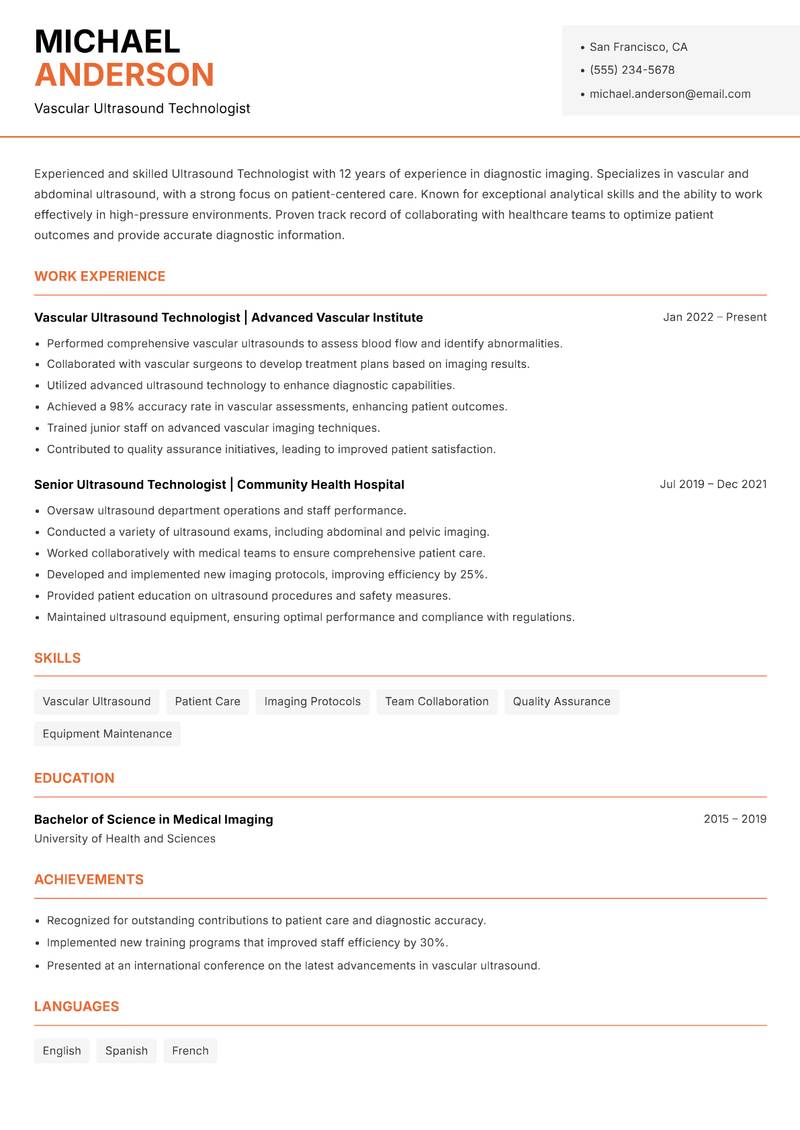 Ultrasound Technologist resume template — Modern Professional