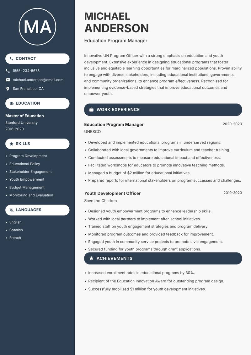 UN Program Officer resume template — Compact