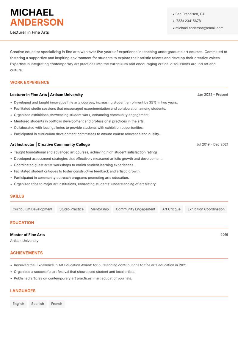 Undergraduate Lecturer resume template — Modern Professional