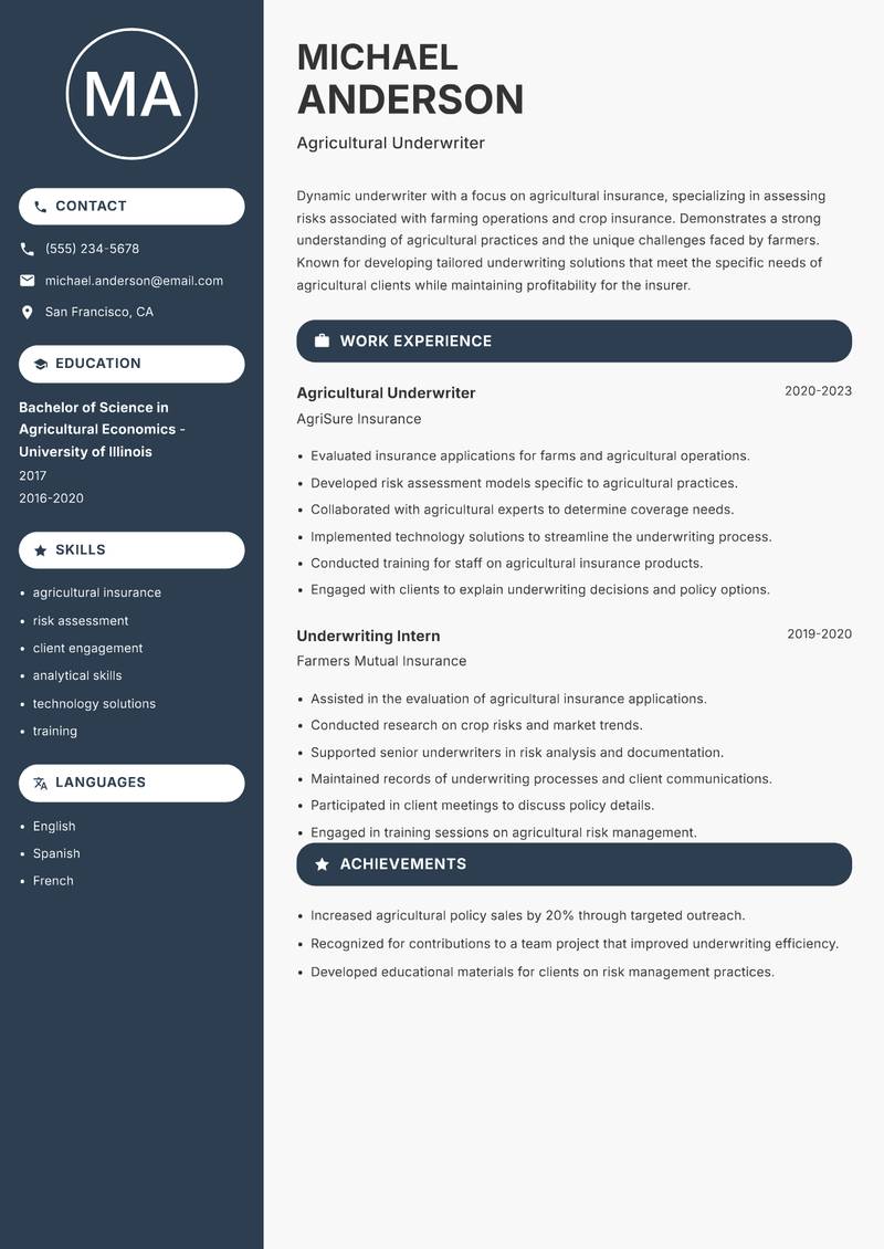 Underwriter resume template — Compact
