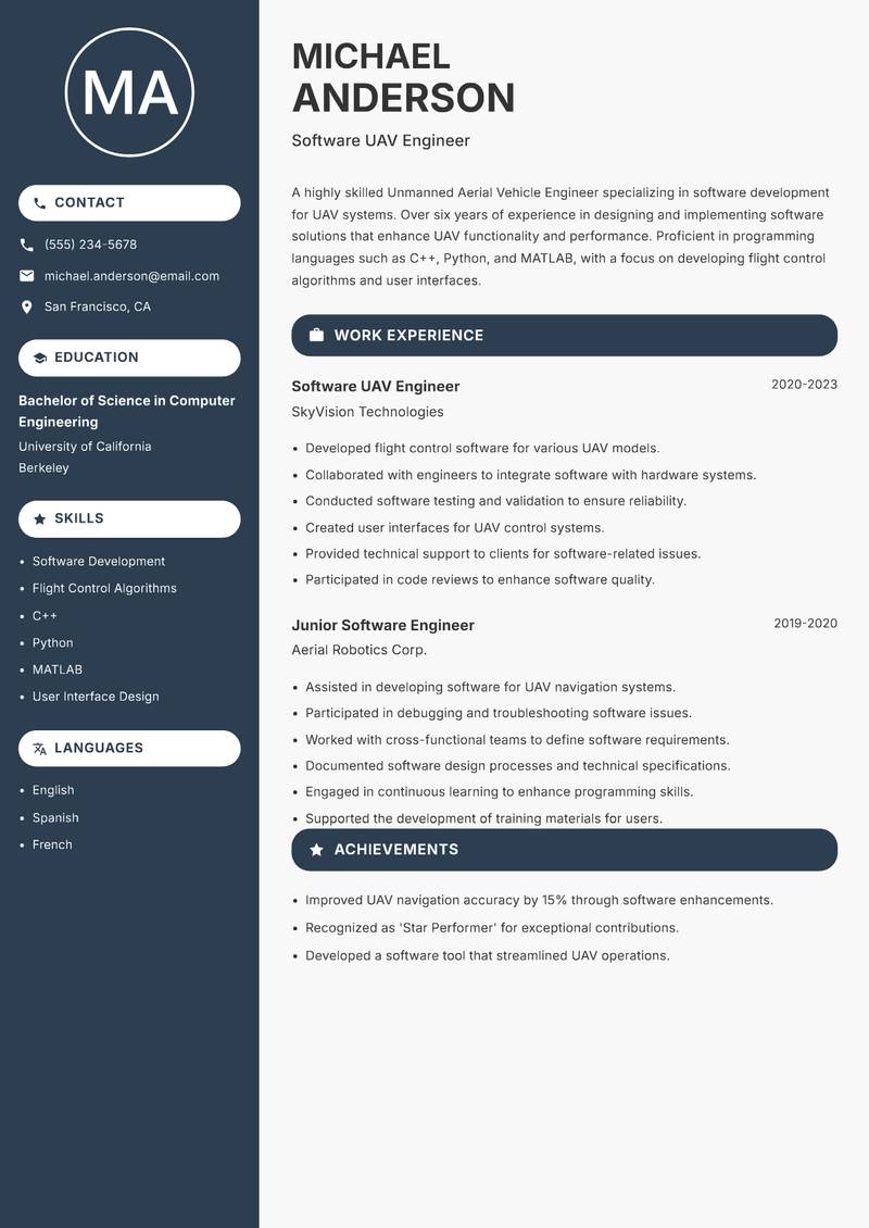Unmanned Aerial Vehicle Engineer resume template — Compact