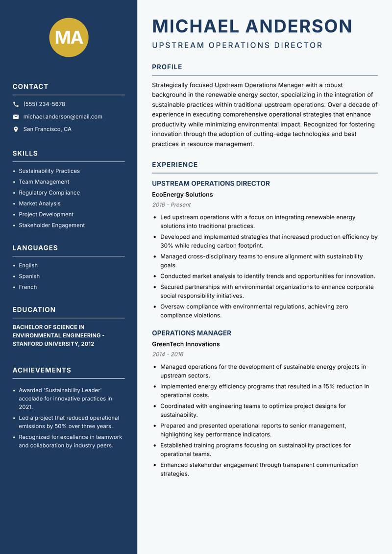 Upstream Operations Manager resume template — Classic Clean