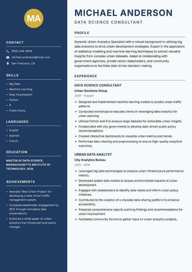 Urban Analytics Specialist resume template — Classic Clean