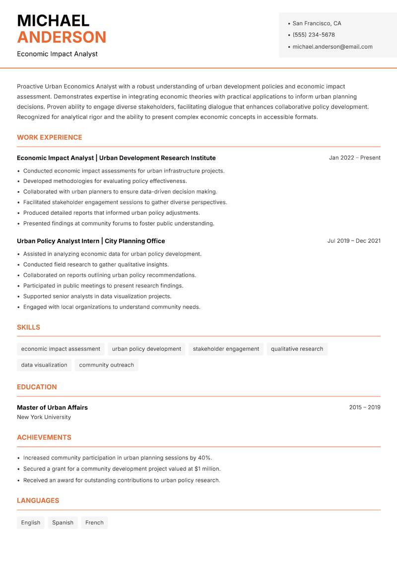 Urban Economics Analyst resume template — Modern Professional