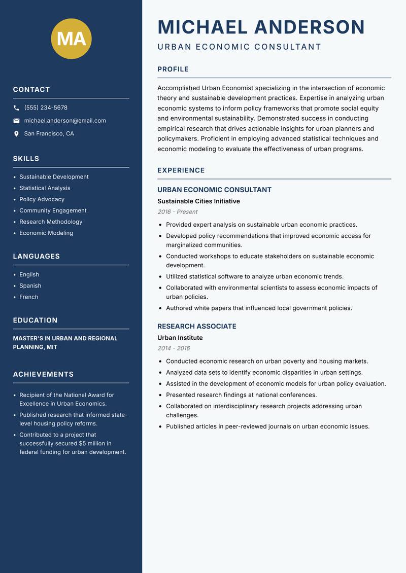 Urban Economist resume template — Classic Clean