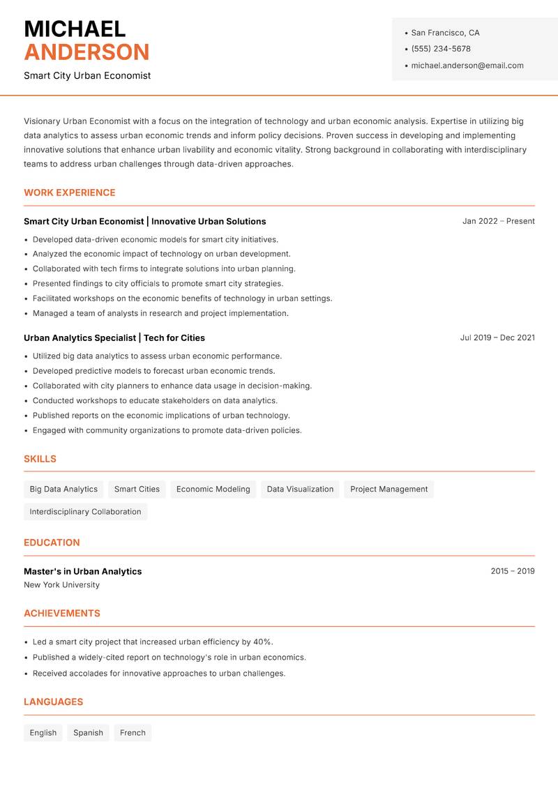 Urban Economist resume template — Modern Professional