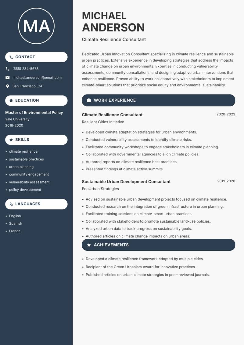 Urban Innovation Consultant resume template — Compact