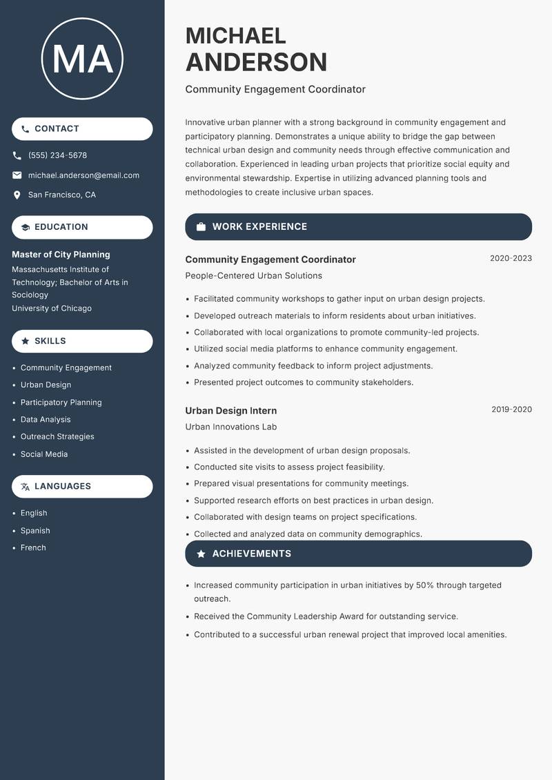 Urban Innovation Officer resume template — Compact