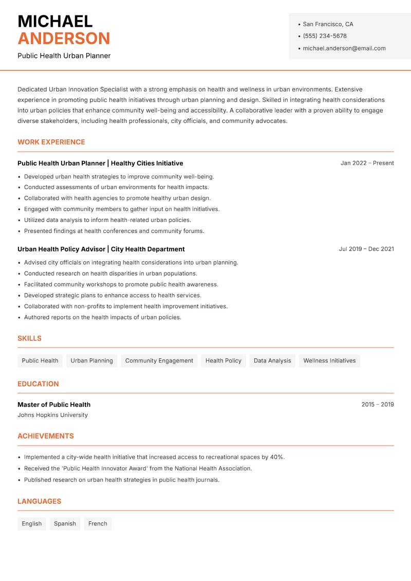 Urban Innovation Specialist resume template — Modern Professional