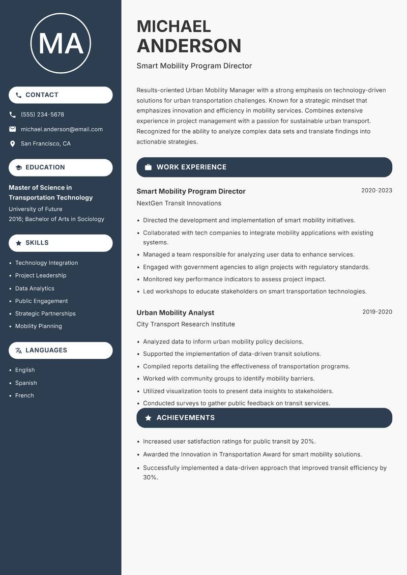 Urban Mobility Manager resume template — Compact