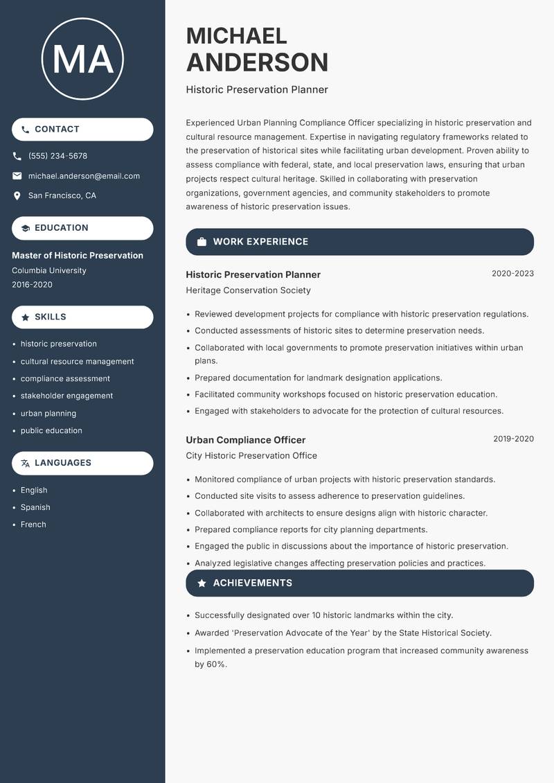 Urban Planning Compliance Officer resume template — Compact