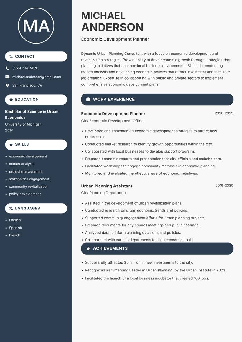 Urban Planning Consultant resume template — Compact