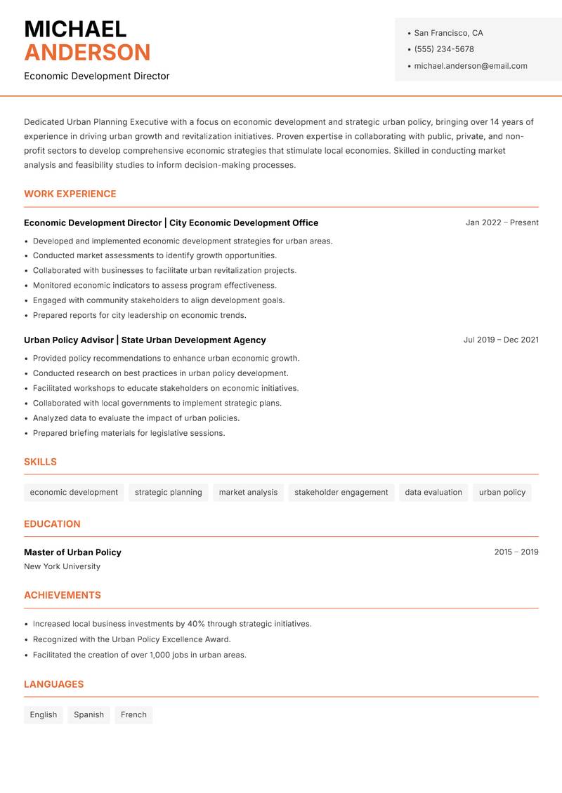Urban Planning Executive resume template — Modern Professional