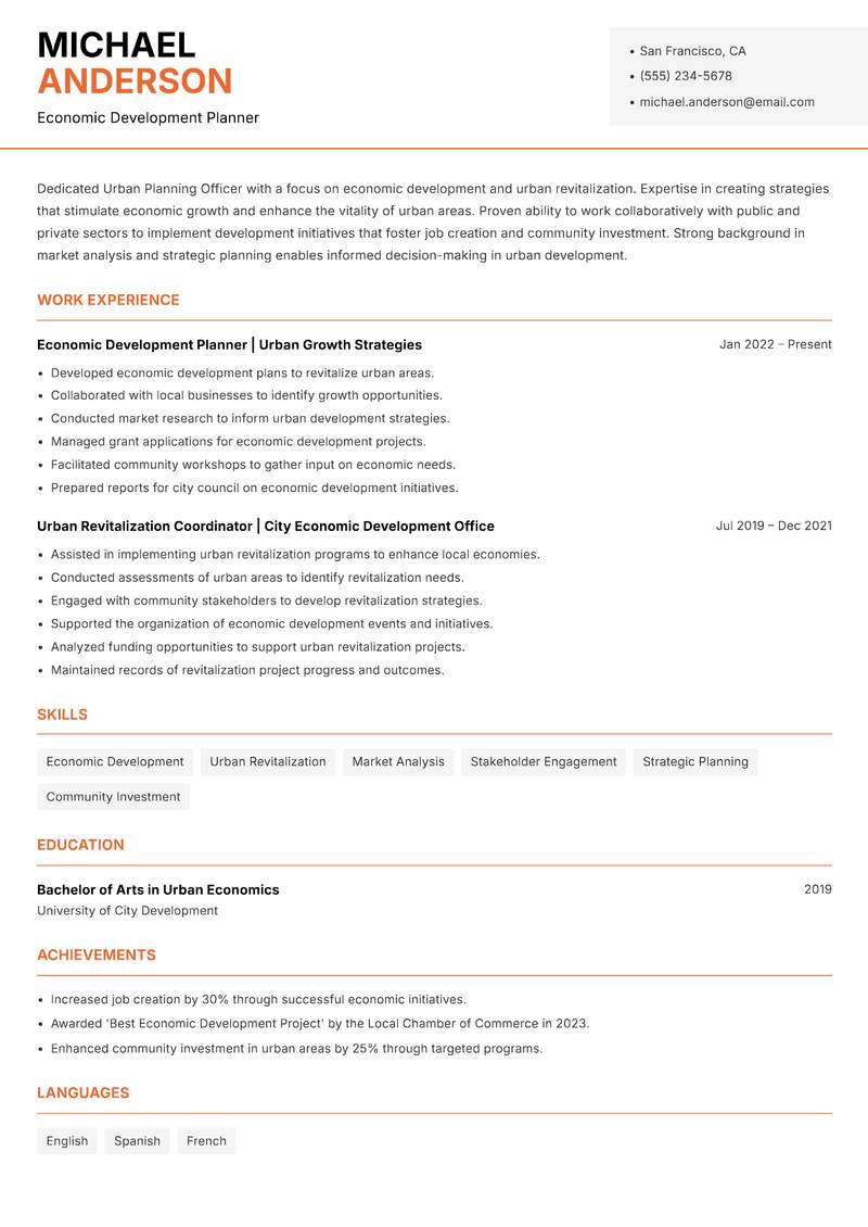 Urban Planning Officer resume template — Modern Professional