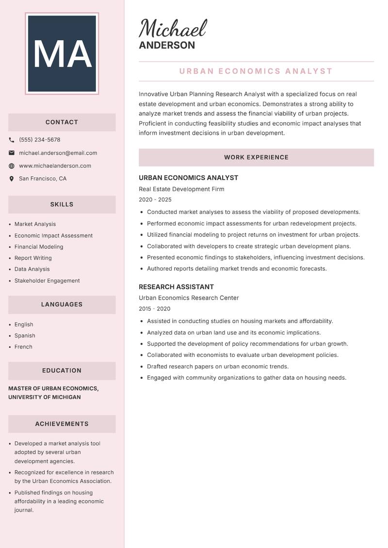 Urban Planning Research Analyst resume template — Executive