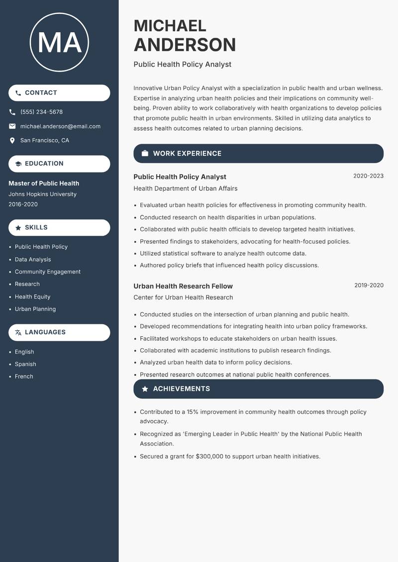 Urban Policy Analyst resume template — Compact
