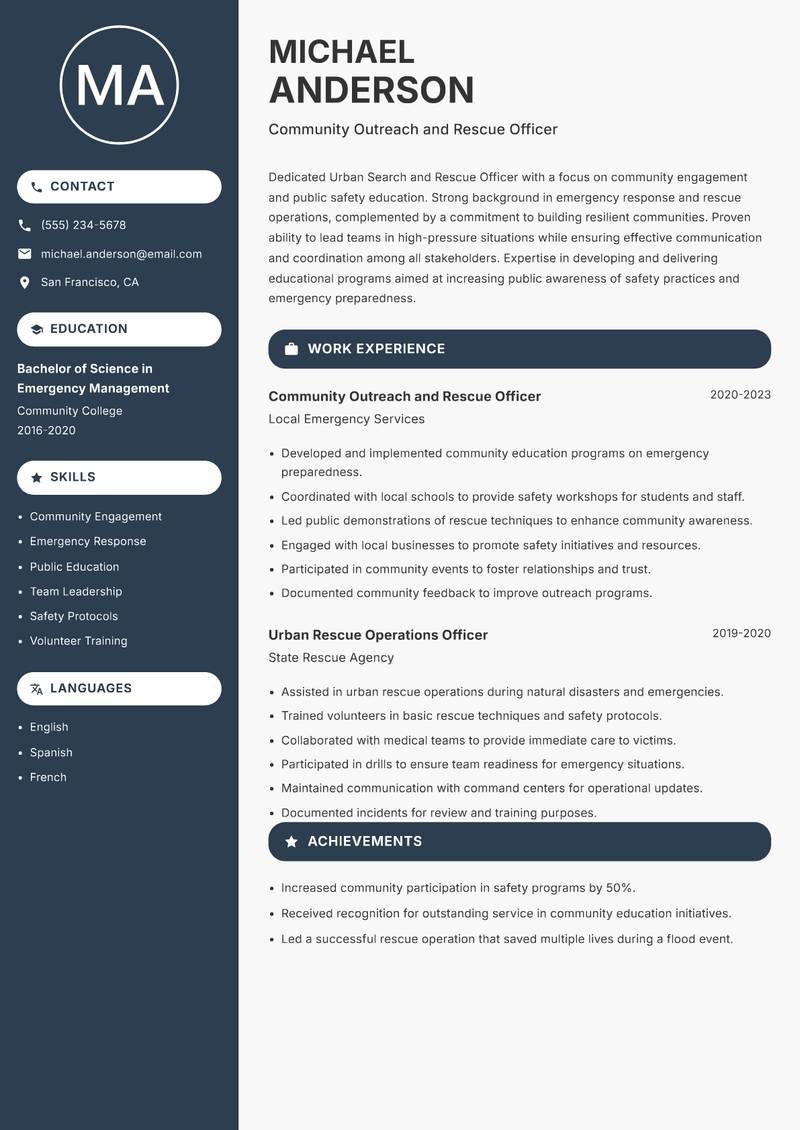 Urban Search and Rescue Officer resume template — Compact