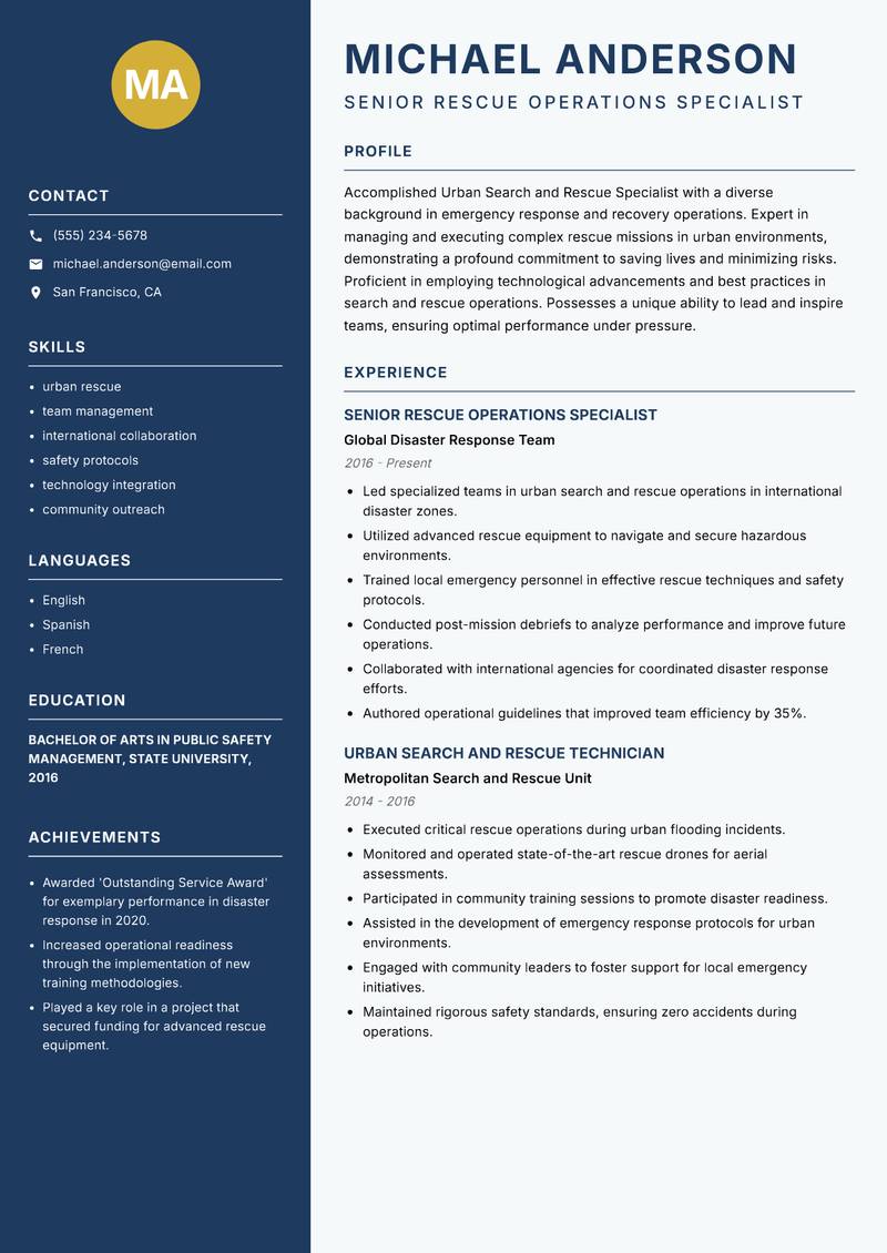 Urban Search and Rescue Specialist resume template — Classic Clean