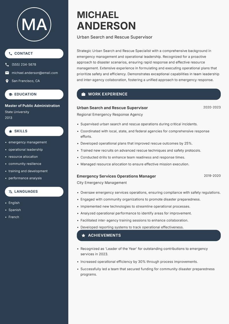 Urban Search and Rescue Specialist resume template — Compact