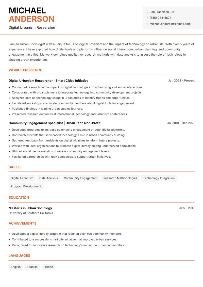 Urban Sociologist resume template — Modern Professional