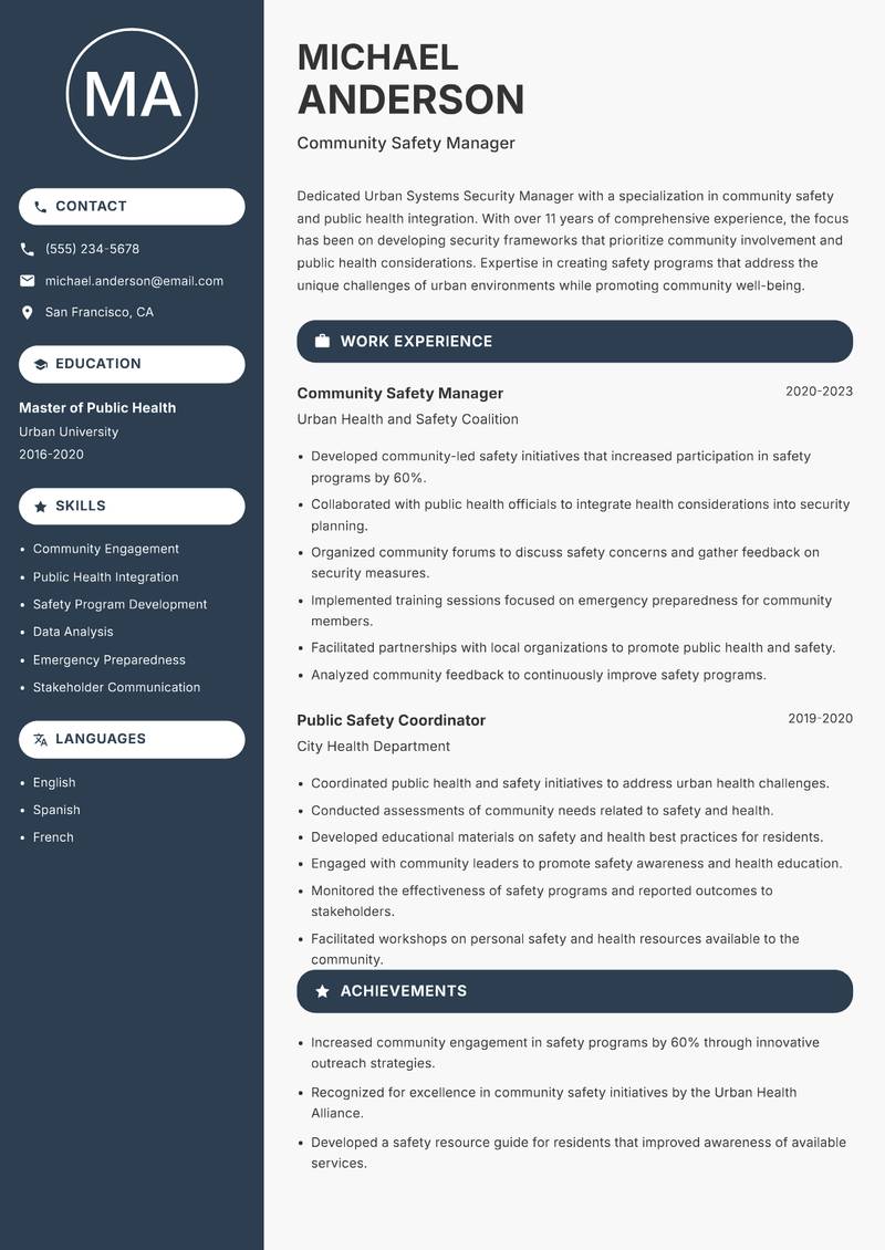 Urban Systems Security Manager resume template — Compact