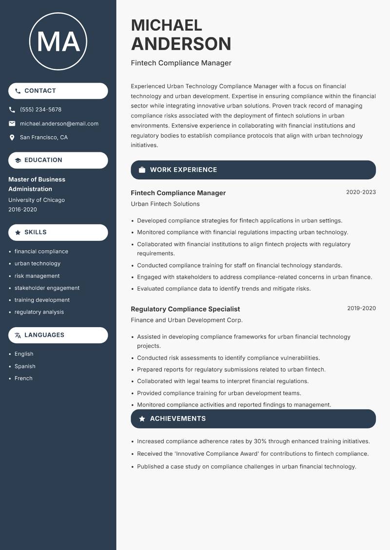 Urban Technology Compliance Manager resume template — Compact