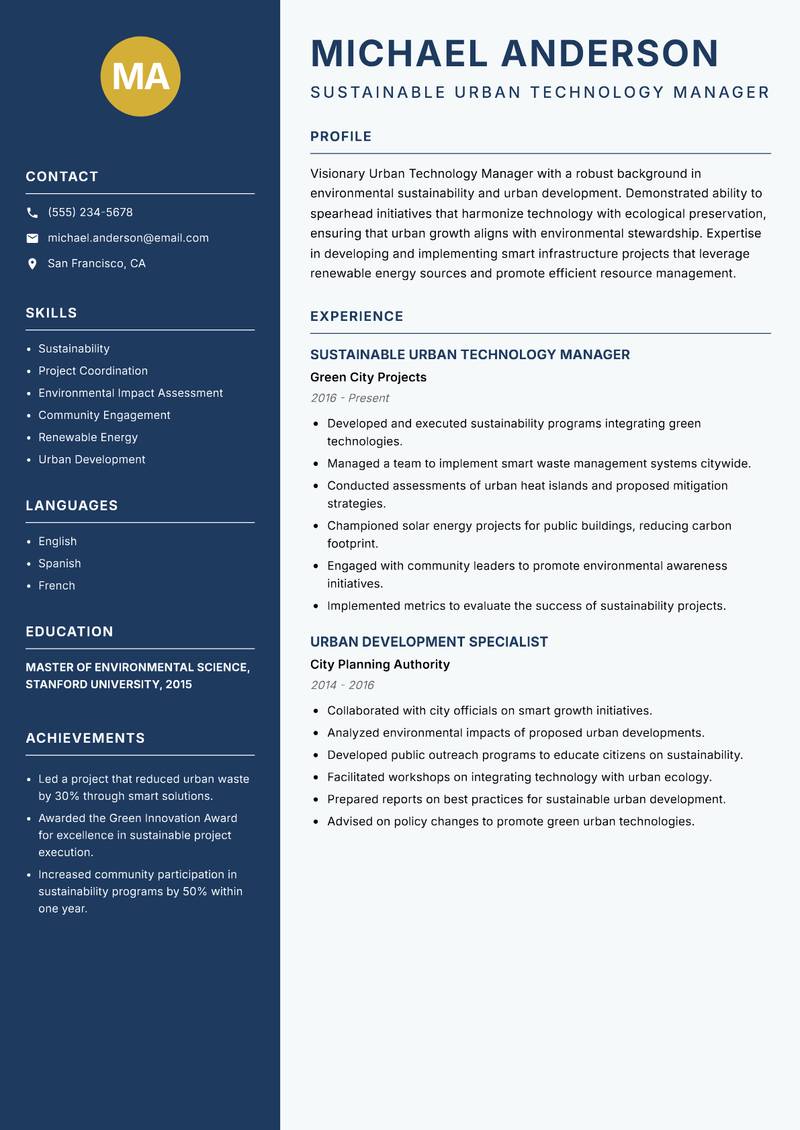 Urban Technology Manager resume template — Classic Clean