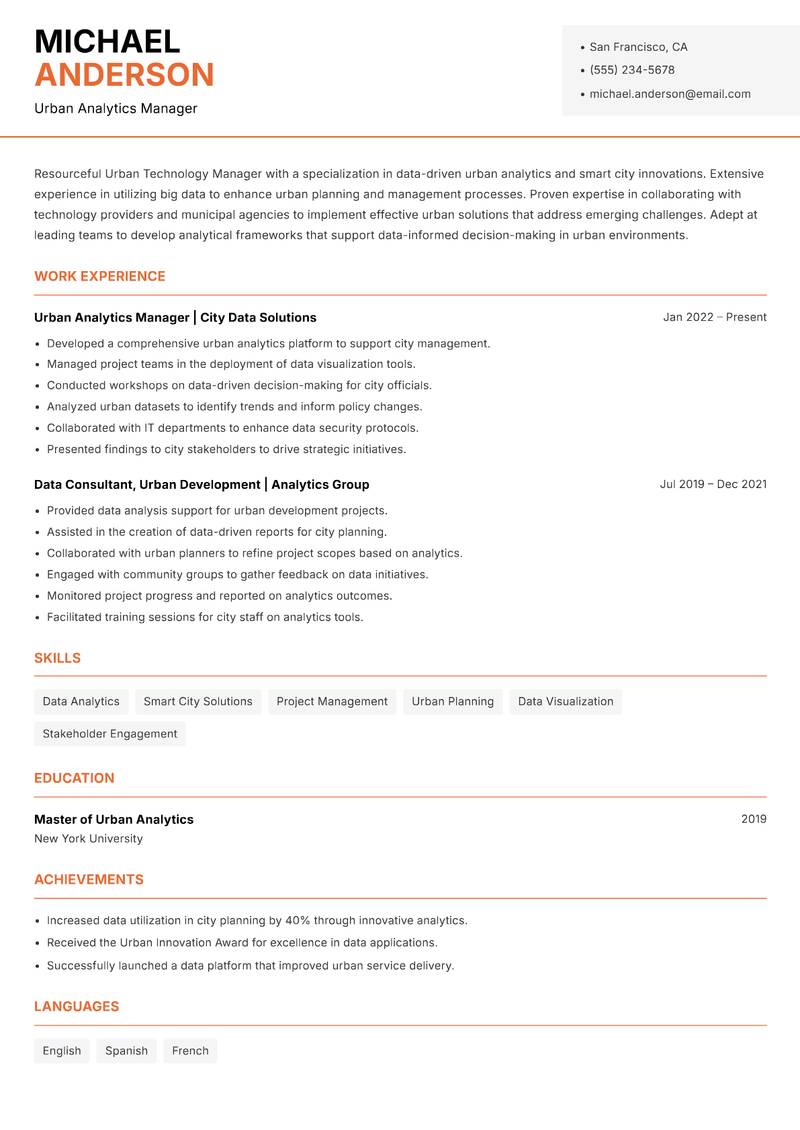 Urban Technology Manager resume template — Modern Professional