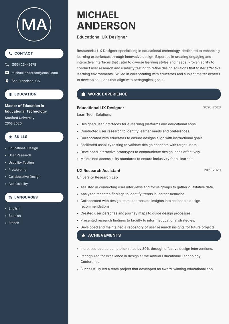 UX Designer resume template — Compact