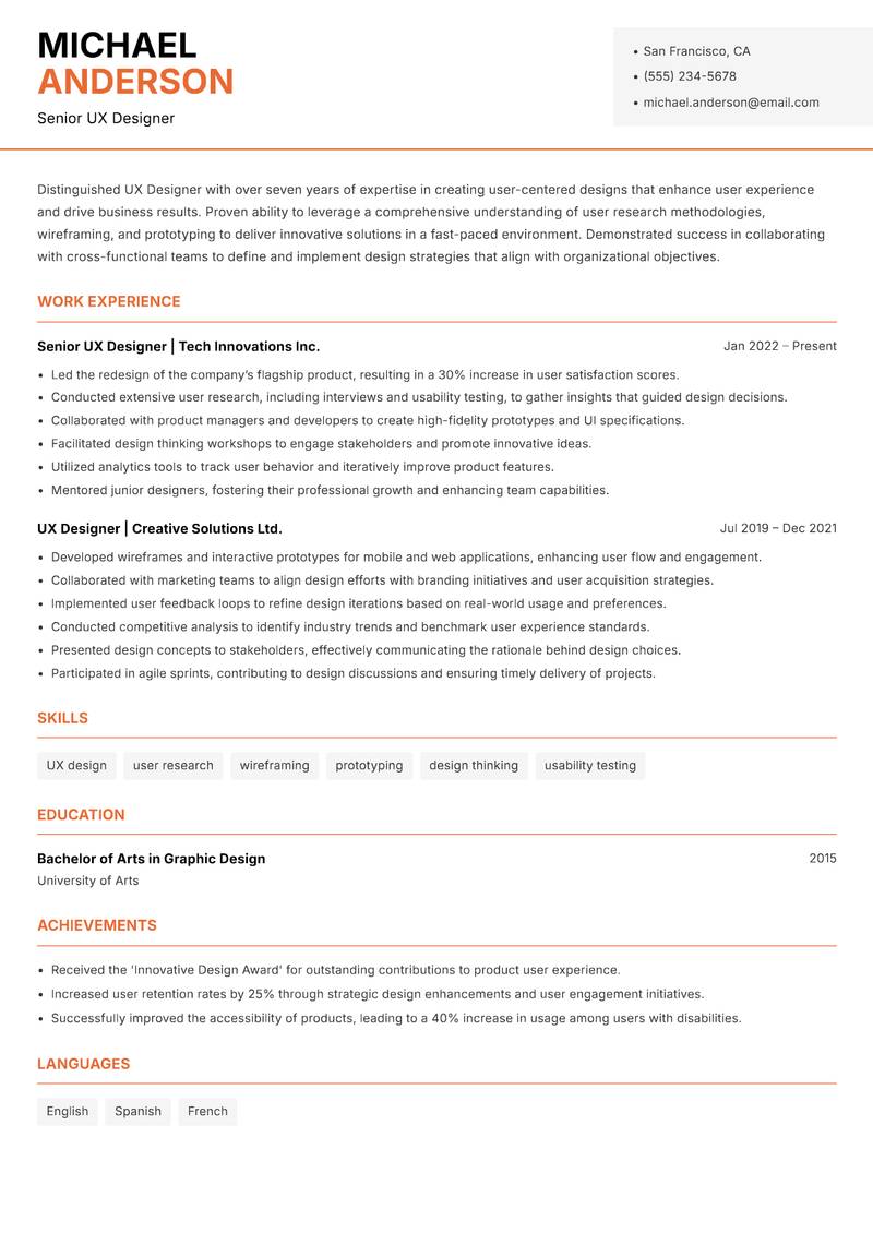 UX Designer resume template — Modern Professional