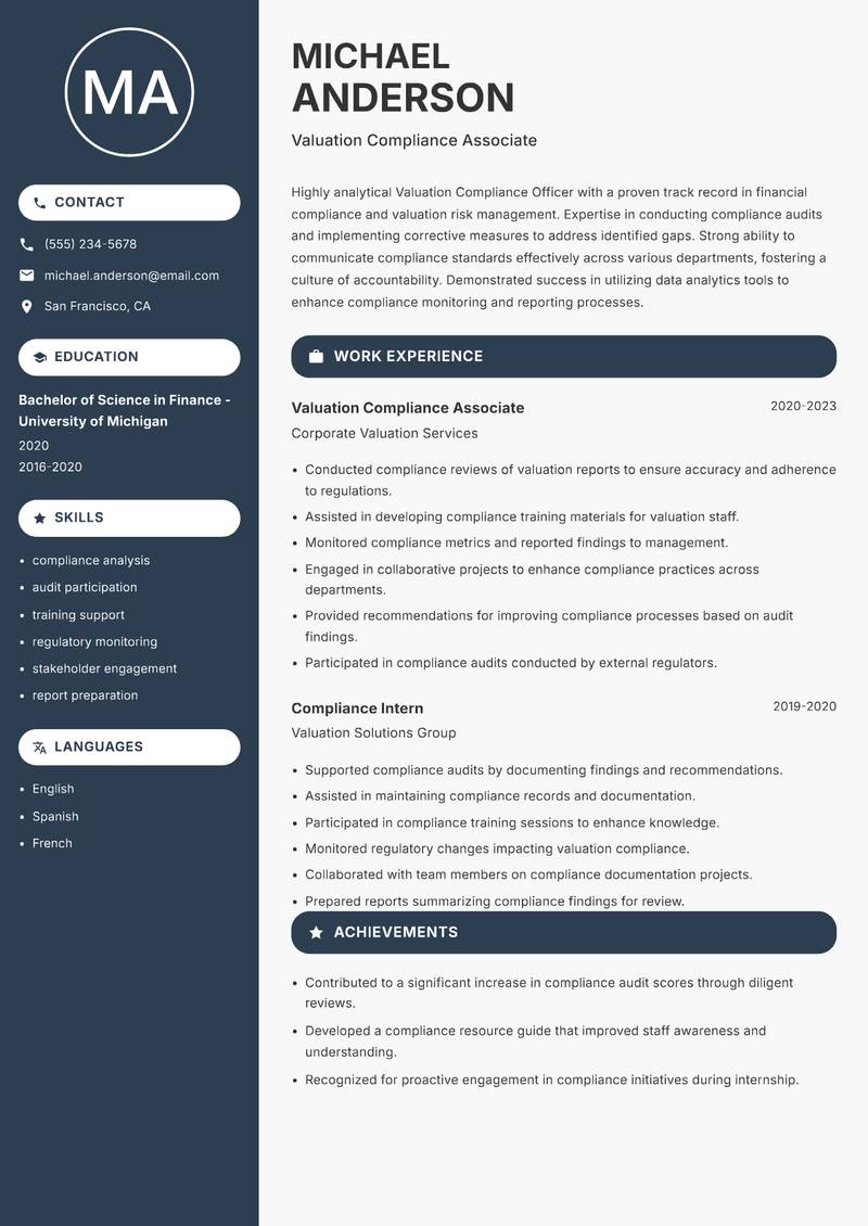 Valuation Compliance Officer resume template — Compact
