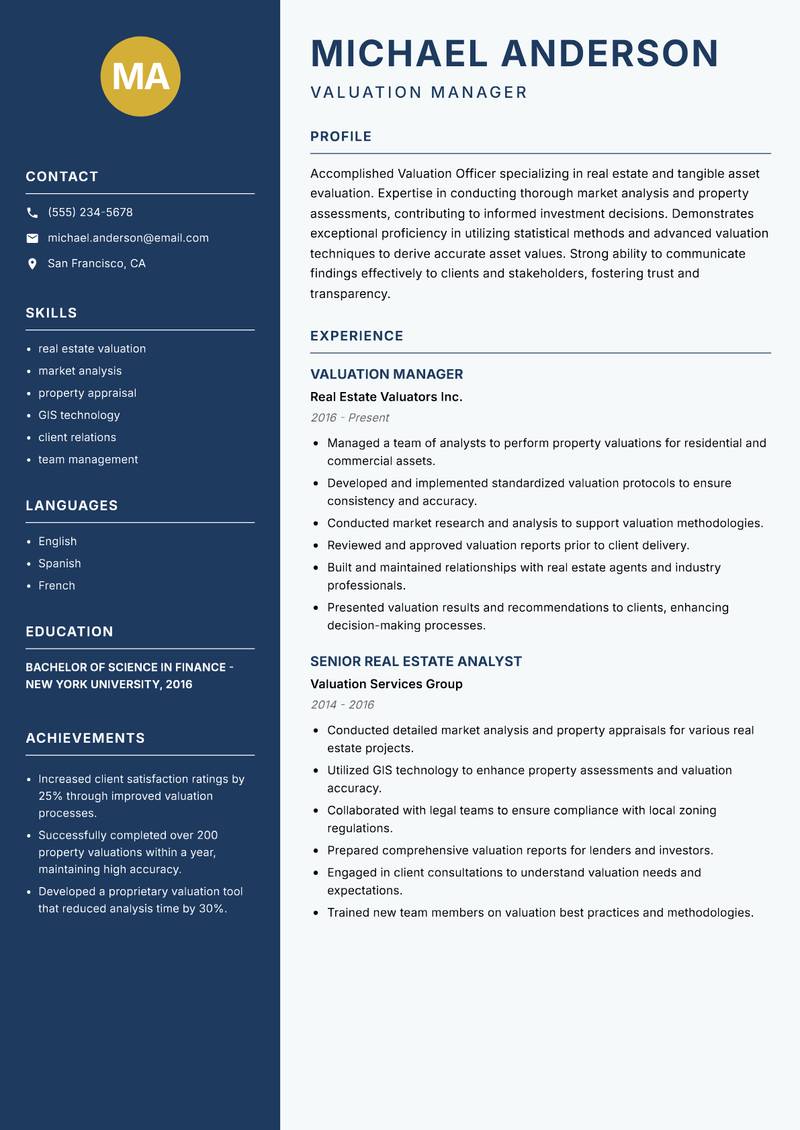 Valuation Officer resume template — Classic Clean